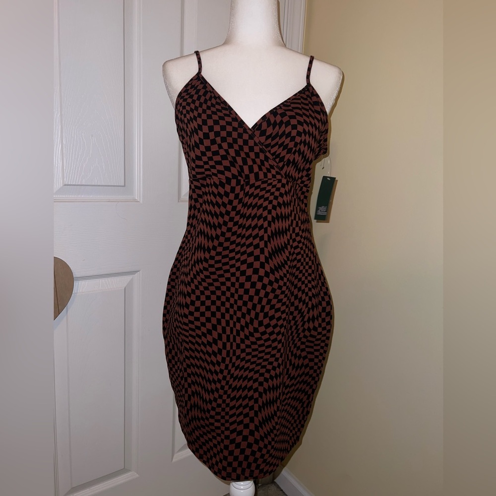 wild fable- Wavy Checkered Mini Dress- Brown and Black- Size XXL